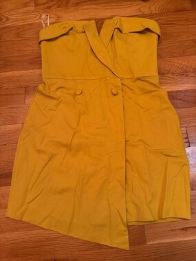 NBD Mustard Yellow Strapless Wrap Mini Dress